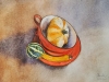 2018. Two little cups, two zucchini, and a plate. Watercolor and India ink, 55.5 x 35 cm.